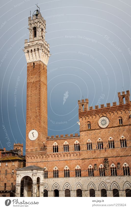 Palazzo Pubblico Vacation & Travel Tourism Sightseeing City trip Summer vacation Sky Storm clouds Siena Tuscany Italy Town Old town Palace City hall Tower