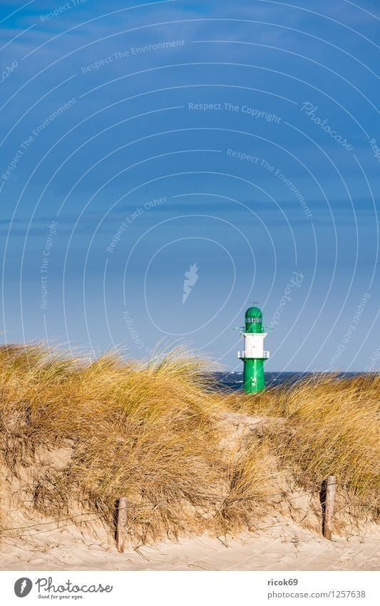 Dune in Warnemünde Relaxation Vacation & Travel Beach Ocean Nature Landscape Clouds Wind Gale Coast Baltic Sea Lighthouse Blue Yellow Green Tourism pier light