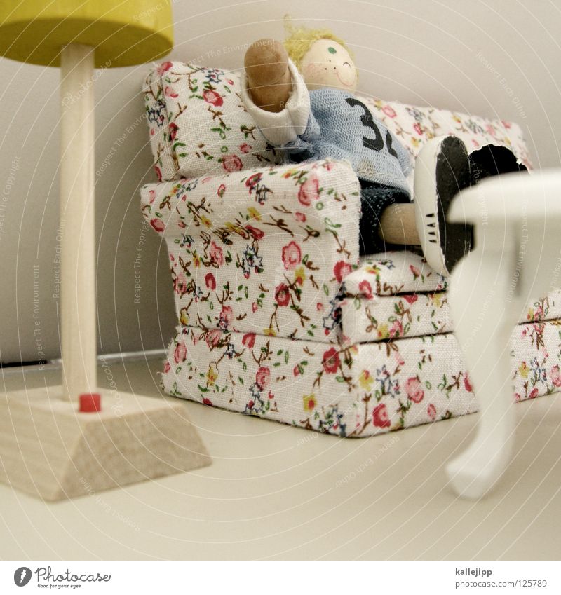 kalle alone at home Armchair Lamp Toys Child Girl Wood Miniature Small Sofa Blonde Standard lamp Buttons Table Tenant Living room Goof off Closing time