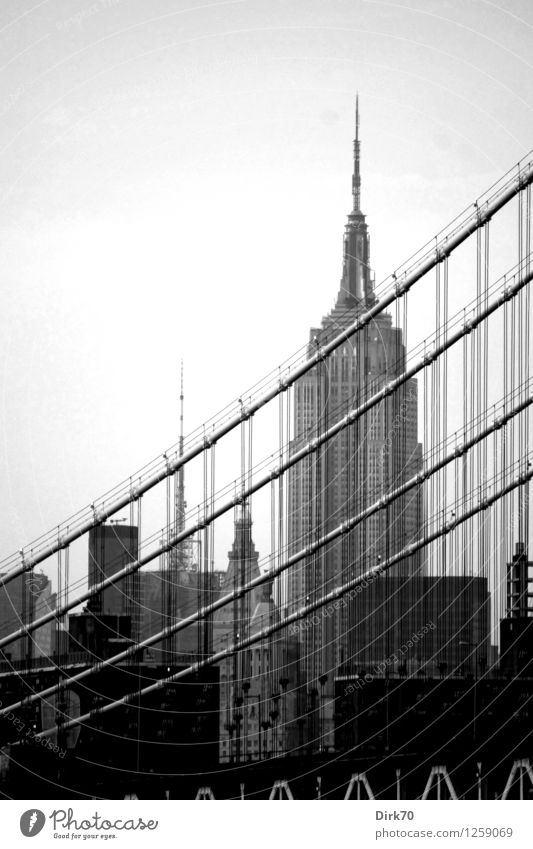 New York nostalgic III Tourism New York City Manhattan USA Skyline Deserted High-rise Bridge Manmade structures Building Architecture Suspension bridge Facade