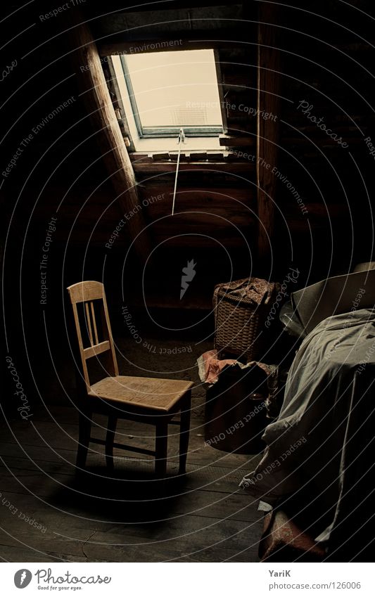 solitary Attic Room Window Basket Light Drop shadow Loneliness Archaic Calm Timeless Past Exposure Lighting Soft Wood Roof Skylight Think Oppressive Narrow