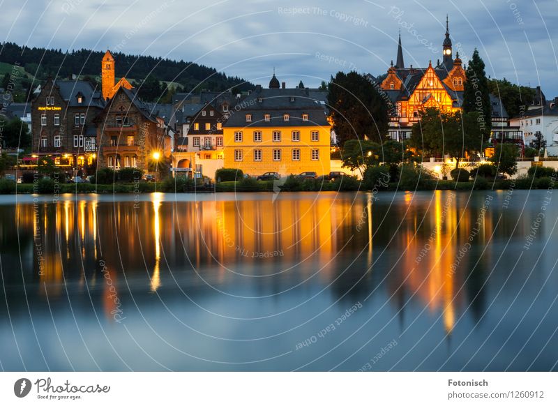 Traben-Trarbach Silence River Mosel (wine-growing area) Traben-Trabach Old town Manmade structures Calm Colour photo Exterior shot Copy Space bottom Twilight