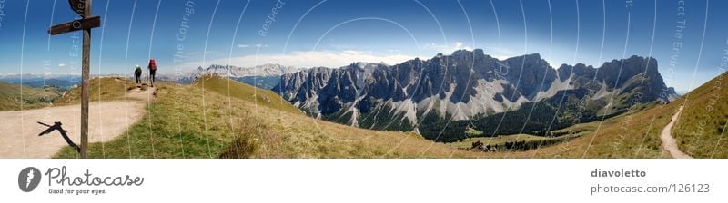 Puez-Geisler Nature Park in South Tyrol Mountain range Panorama (View) Hiking Dolomites Mountaineering Footpath Mountain hiking Alpine pasture Peak Rose garden