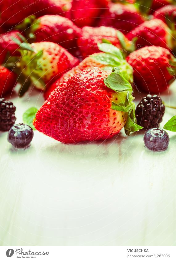 Strawberries and summer berries Food Fruit Dessert Nutrition Breakfast Organic produce Vegetarian diet Diet Style Design Healthy Eating Life Garden Table Nature