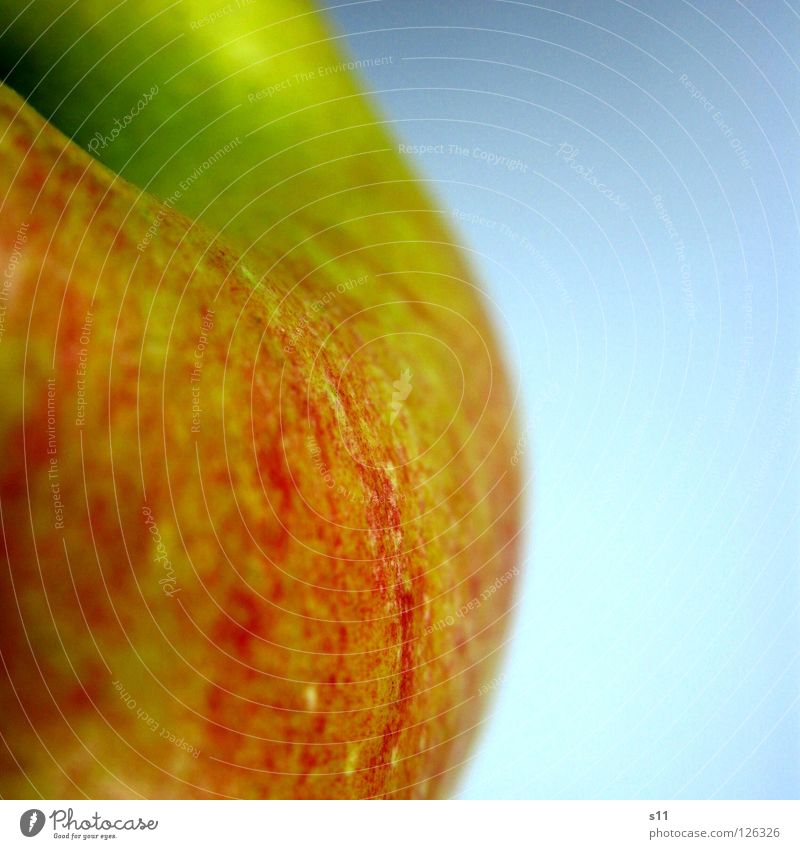 Apple II Fruit Nutrition Skin Healthy Nature Round Juicy Sweet Anger Yellow Green Red Crunchy Vitamin Smoothness Stalk cut Partially visible Close-up