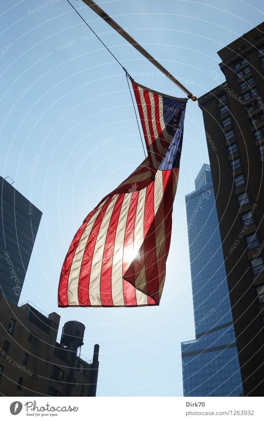 Stars and Stripes Vacation & Travel Tourism City trip New York City Manhattan USA Town Downtown House (Residential Structure) High-rise Urban canyon Flagpole