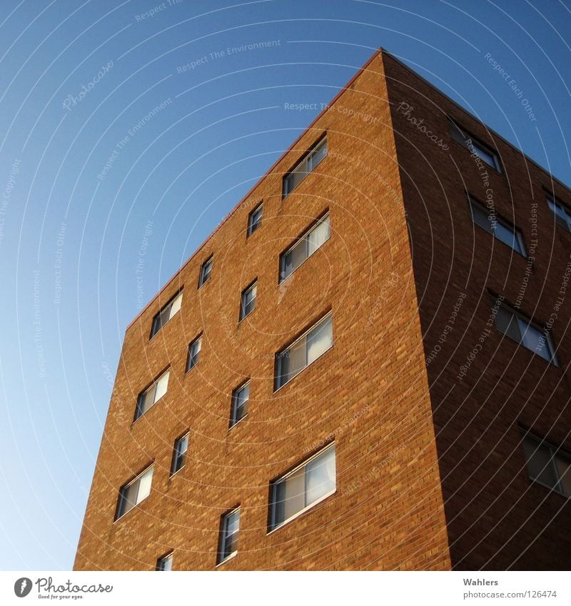 block of flats House (Residential Structure) Red Window Beautiful Brick Tall Blue Sky Glass Shadow Build Minneapolis USA Perspective Living or residing