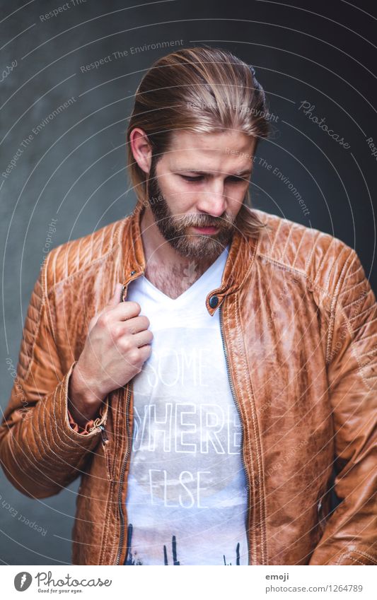 jacket Masculine Young man Youth (Young adults) 1 Human being 18 - 30 years Adults Jacket Hair and hairstyles Long-haired Facial hair Cool (slang) Hip & trendy