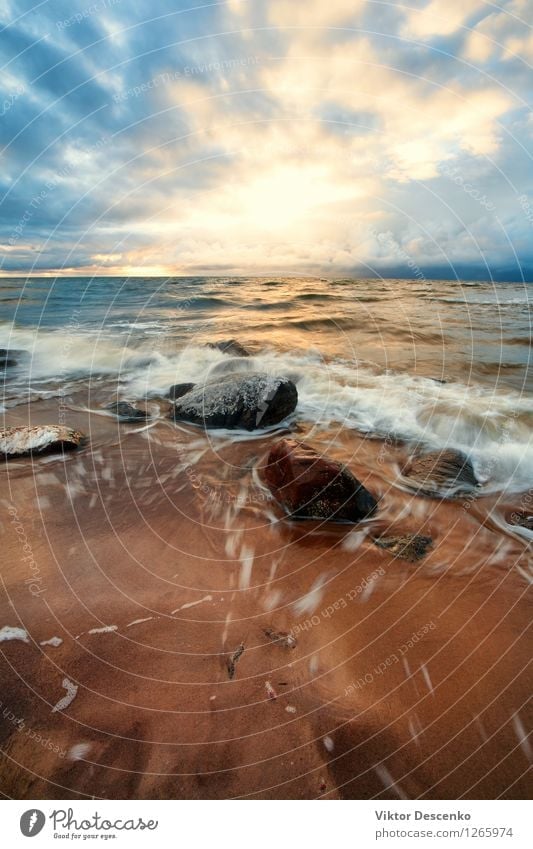 Stones and snow storm with waves in the Baltic Sea Beautiful Vacation & Travel Beach Ocean Island Winter Snow Environment Nature Landscape Sky Clouds Climate