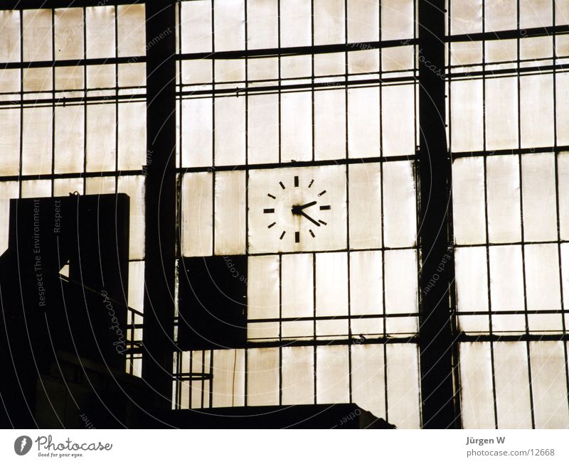 as time passes Clock Factory Window Time Production Grating Industry Historic Glass Dirty Warehouse Old watch dirt