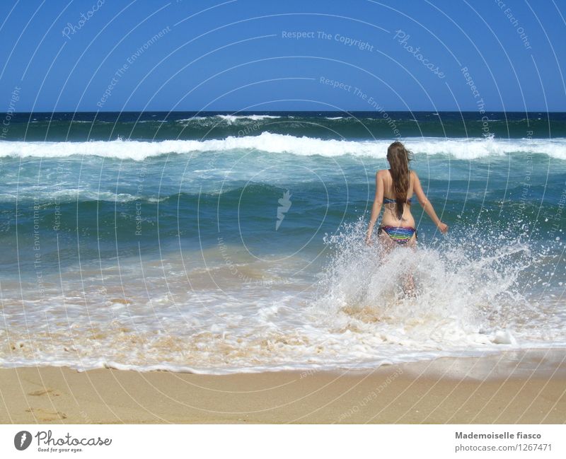 Sun, beach and more IV Joy Feminine Young woman Youth (Young adults) 1 Human being Sand Water Summer Beautiful weather Waves Beach Bikini Swimming & Bathing