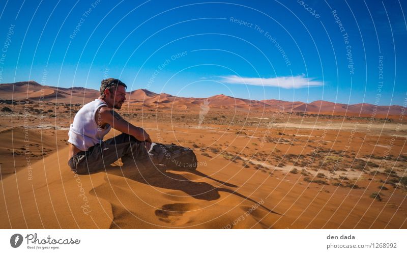desert hiking Human being Masculine Young man Youth (Young adults) 1 30 - 45 years Adults Landscape Earth Sand Horizon Warmth Drought Hill Desert Namib desert
