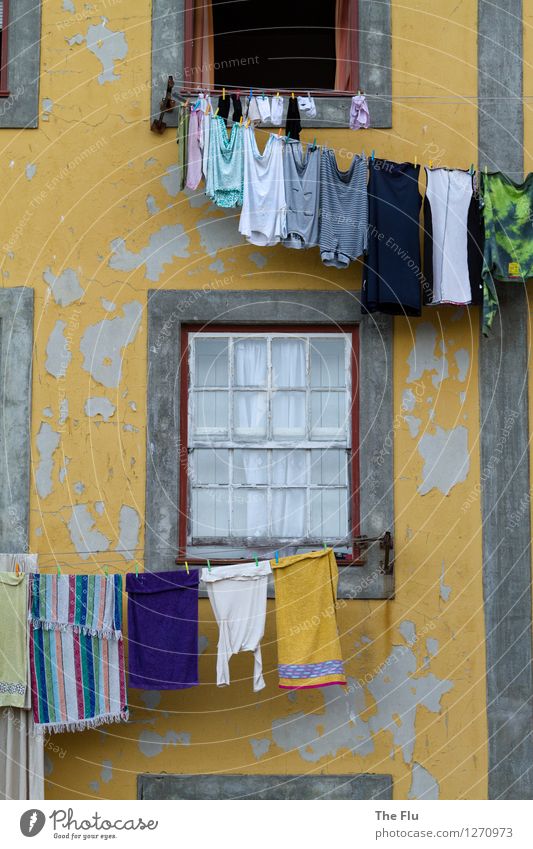 washing day Living or residing Flat (apartment) House (Residential Structure) Porto Portugal Europe Town Old town Deserted Facade Window Shirt Underwear Clean