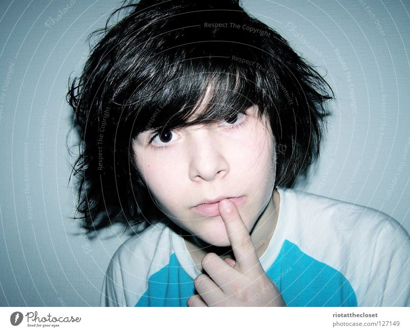 innocent Girl Black Fingers Innocent White Room Youth (Young adults) Blue Androgynous