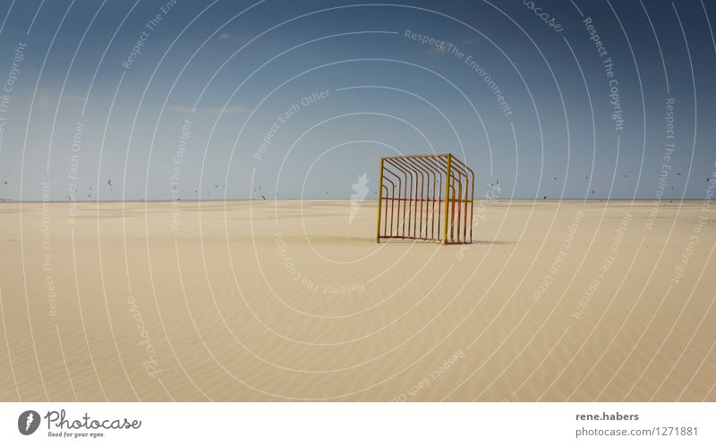 A soccer goal on a long sandy beach. Beach Soccer Goal Lonely Summer Blue sky