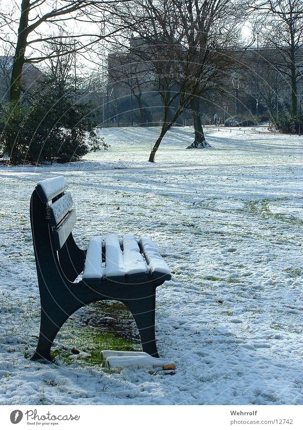 cool bottle Park Winter Hofgarten Bench Snow Bottle Duesseldorf