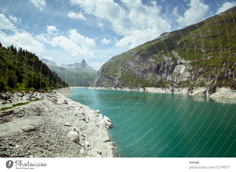 cooling down Environment Nature Landscape Summer Beautiful weather Alps Mountain Lakeside Reservoir Sustainability Natural Colour photo Exterior shot Deserted