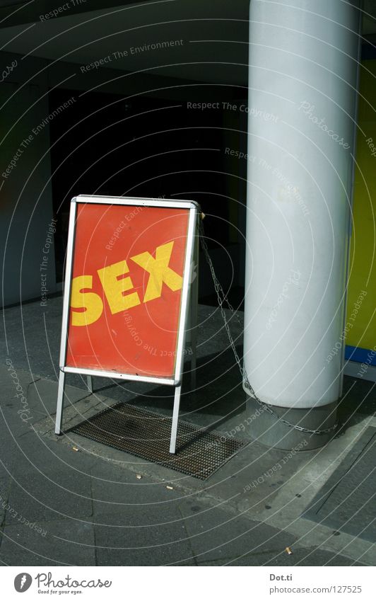 pedestal stand Colour photo Exterior shot Deserted Copy Space top Copy Space bottom Day Contrast Services Characters Signs and labeling Signage Warning sign Sex