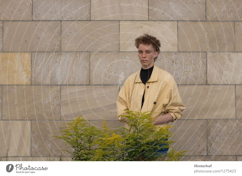 Yellow and Green - Young woman in front of a wall - Portrait Lifestyle Human being Feminine Androgynous Youth (Young adults) 1 18 - 30 years Adults