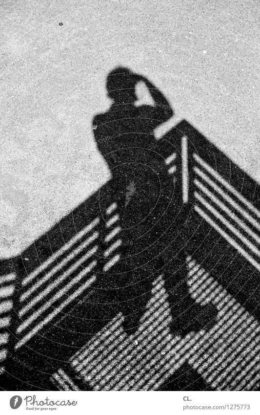 shadow Leisure and hobbies Take a photo Human being Masculine Man Adults Life 1 Stairs Identity Creativity Black & white photo Exterior shot Day Light Shadow