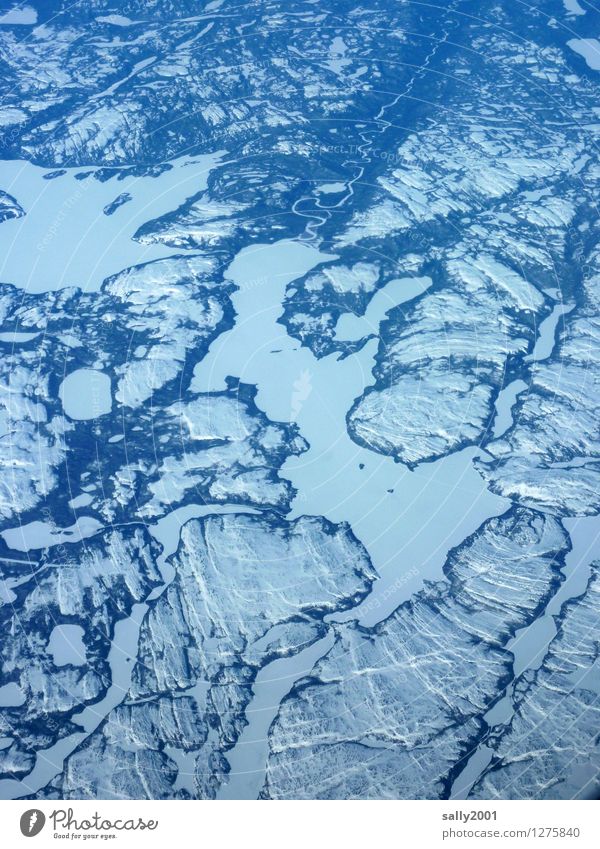 it was winter in Canada... Nature Landscape Winter Snow Forest Mountain Lake Aviation View from the airplane Freeze Far-off places Cold Under Fear of heights
