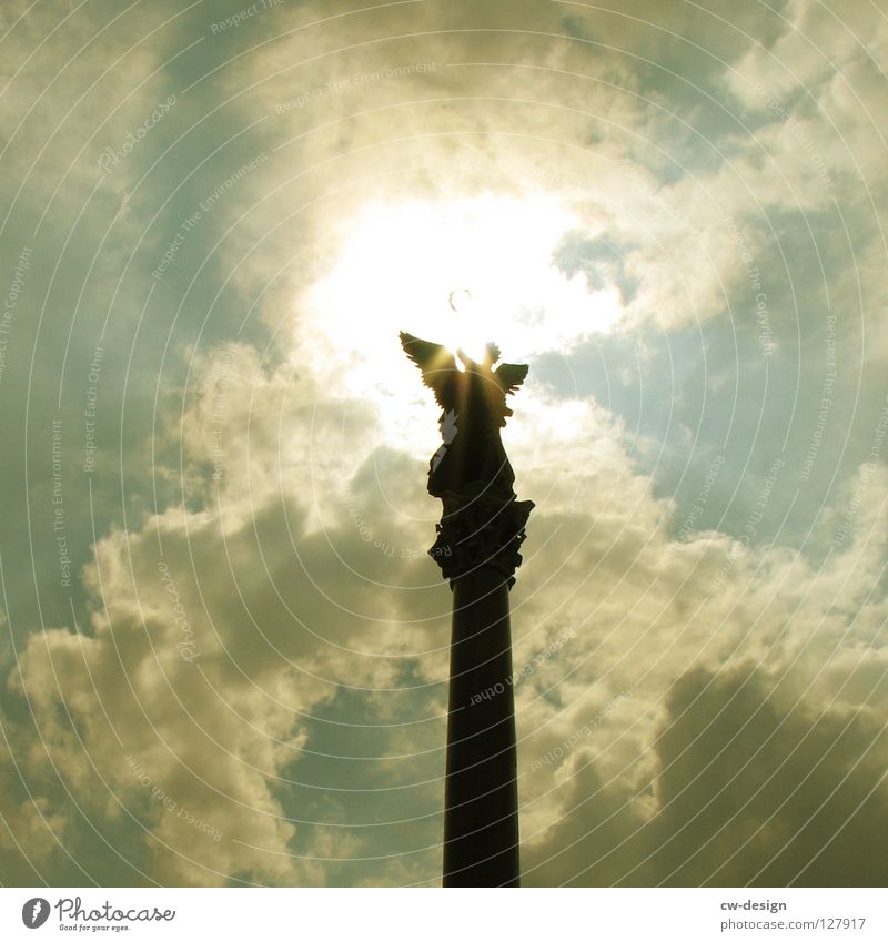 GOLDEN GIRL Goldelse victory statue Landmark Traffic circle Clouds Glare effect Victory column Germany Worm's-eye view Light Back-light Monument