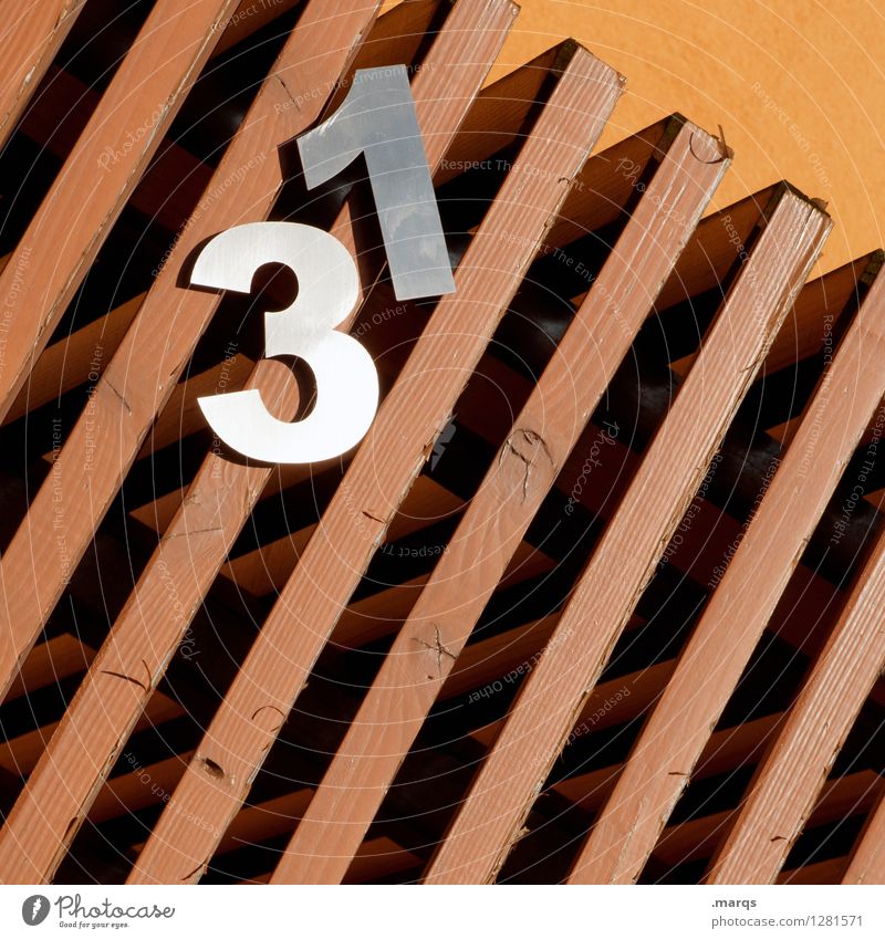 31 Style Wooden wall Metal Digits and numbers Line Hang Uniqueness Tilt House number prime Age Colour photo Exterior shot Close-up Pattern Structures and shapes