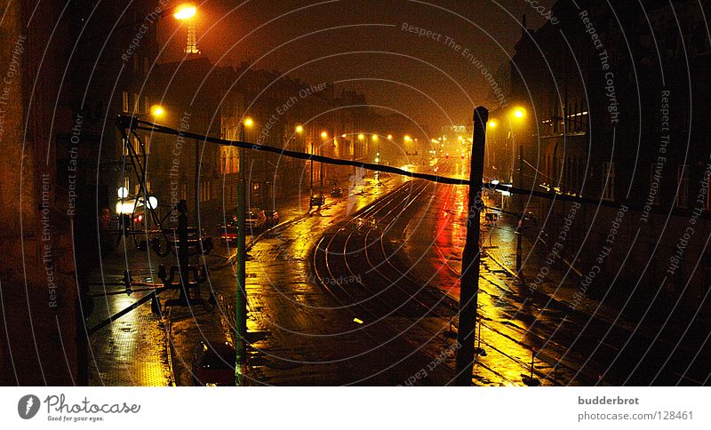 katowice - night Night Light Katowice Lantern Dark Main street Traffic infrastructure Street Poland reflection Rain