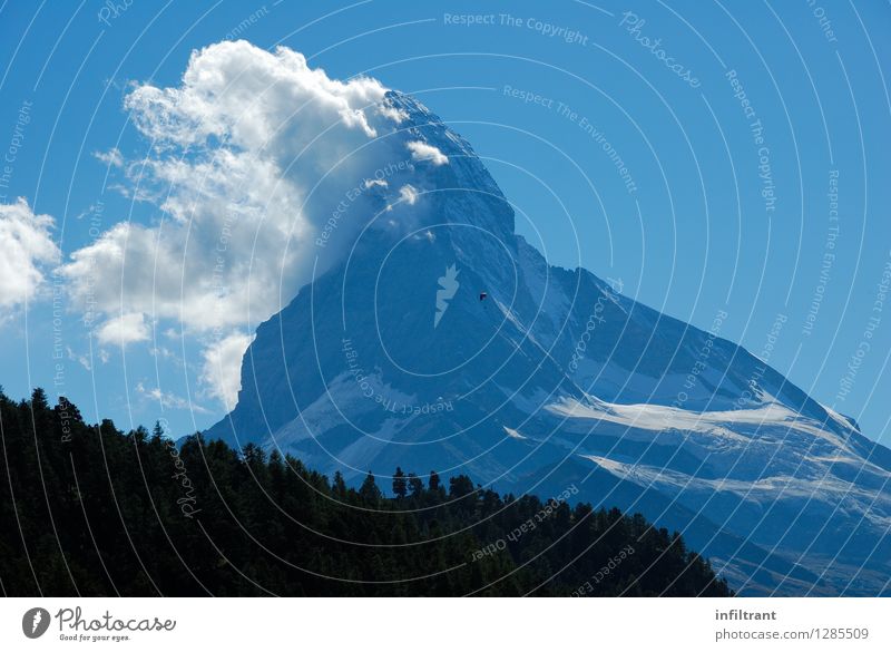 First clouds on the Matterhorn Freedom Summer vacation Mountain Hiking Paragliding Nature Landscape Sky Clouds Beautiful weather Rock Alps Peak Snowcapped peak