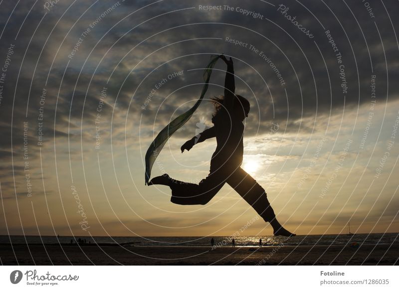 to the horizon Human being Feminine Girl Young woman Youth (Young adults) Infancy Arm Legs 1 Environment Nature Elements Water Summer Coast Beach North Sea