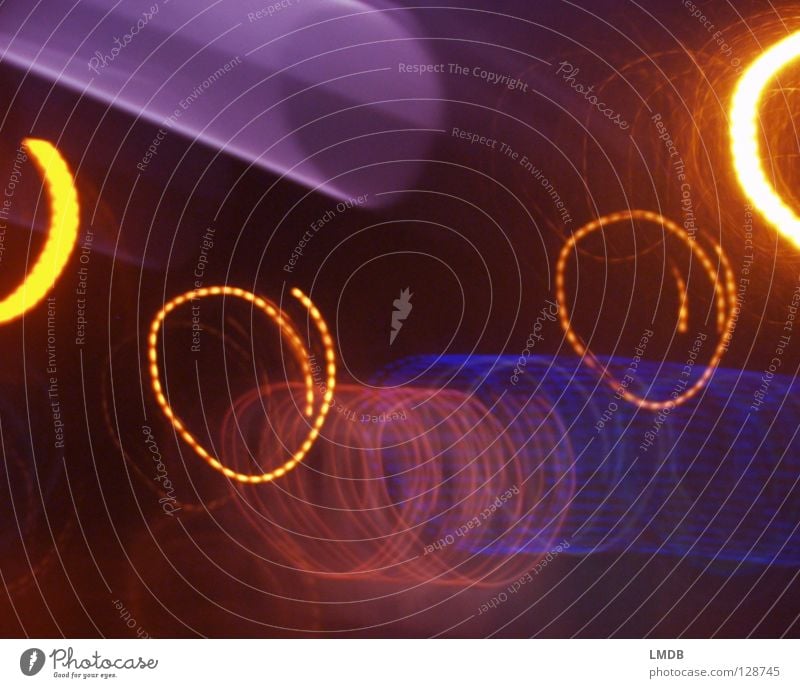 light spirals Chaos Light Stripe Spiral Night Neon light Advertising Tracer path Long exposure Evening Dark Multicoloured Yellow Violet Red Black Night shot