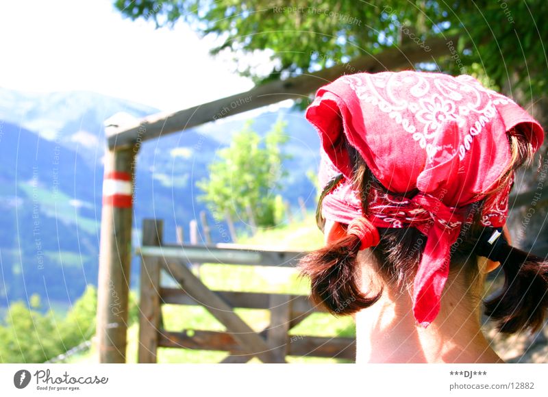 Barrier open you! Control barrier Grass Woman Headscarf Red Green Wood Tree Hiking Braids Mountain Road marking Hair and hairstyles