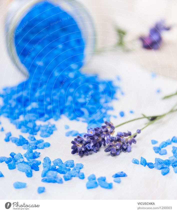 Blue bath salt with lavender Style Design Beautiful Personal hygiene Healthy Wellness Life Well-being Relaxation Fragrance Spa House (Residential Structure)