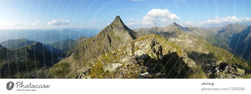 Mountain Panorama Environment Nature Landscape Sky Clouds Horizon Beautiful weather Rock Alps Peak Far-off places Gigantic Tall Natural Emotions Joy Calm