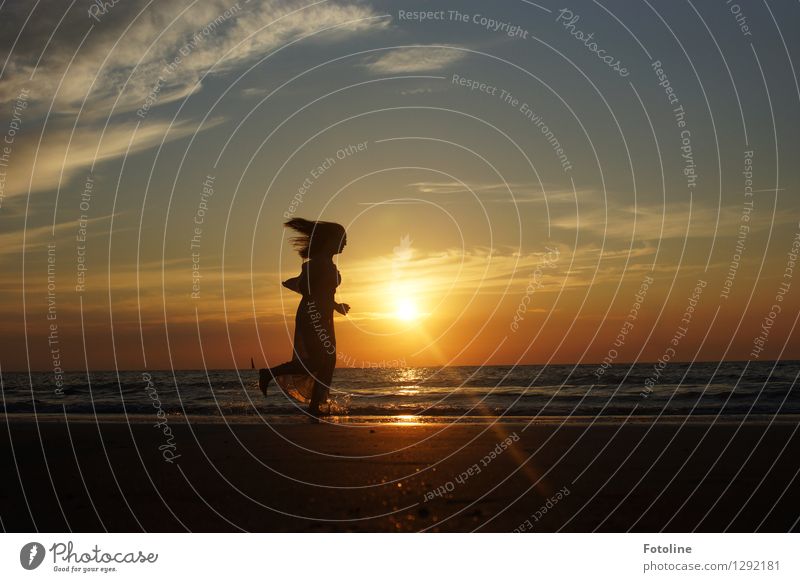 Before the sun is gone! Human being Feminine Young woman Youth (Young adults) 1 Environment Nature Landscape Sky Clouds Summer Beautiful weather Coast Beach