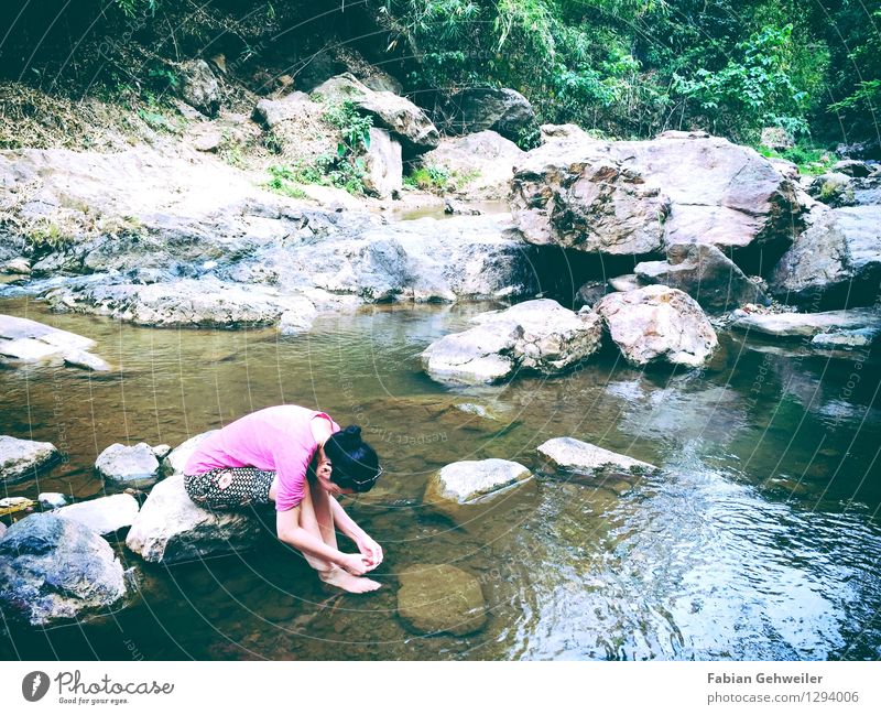 Girl at the River Well-being Relaxation Calm Vacation & Travel Trip Feminine Woman Adults 1 Human being 30 - 45 years Nature Water Virgin forest River bank
