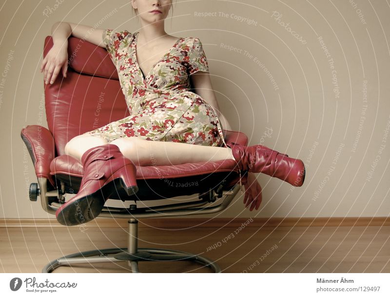 Girl in Dress and Stockings is Sitting on the Stock Photo - Image