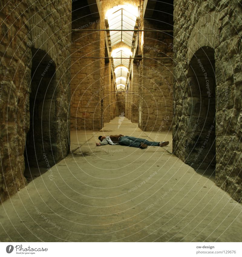 300th - chill² Arcade Interior shot Skylight Central perspective Vanishing point Building line Man Lie Stone wall Historic Historic Buildings Masonry Death