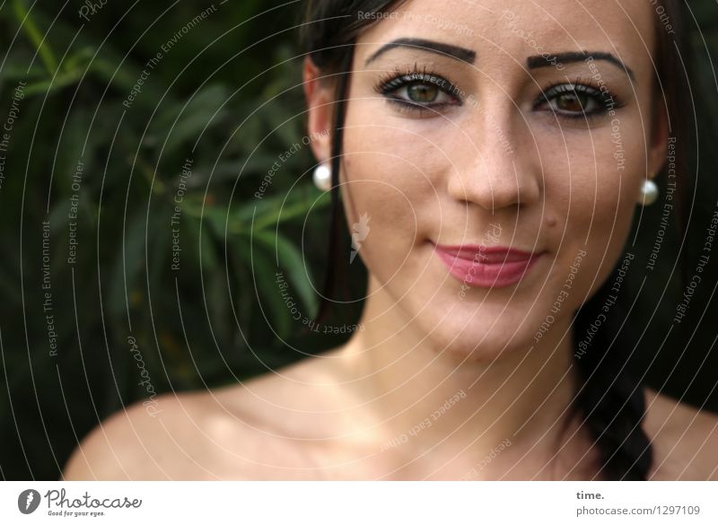 . Feminine 1 Human being Park Jewellery Earring Black-haired Long-haired Braids Observe Think Smiling Looking Wait Beautiful Warmth Self-confident Passion