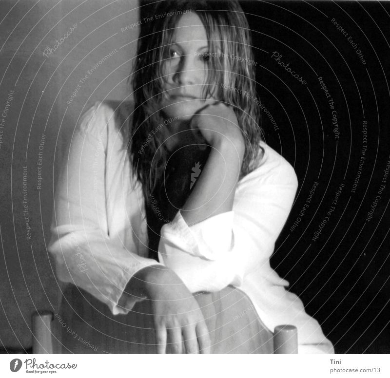 SitandWait Woman Black White Wet Blouse Human being Black & white photo Chair