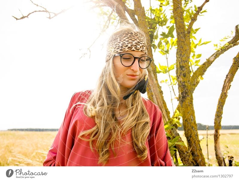 Hey, hey, hippie! Style Feminine Young woman Youth (Young adults) 1 Human being 18 - 30 years Adults Nature Horizon Beautiful weather Tree Fashion Eyeglasses