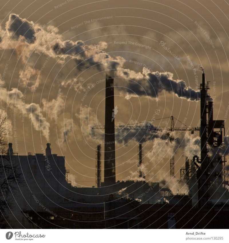 chimneys Refinery Refrigeration Environment Environmental pollution Gasoline Exhaust gas Industrialization Burn The Ruhr Environmental protection Sunset