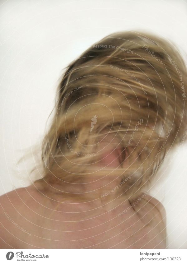 fuzzy head Woman Muddled Shake Rotate Crazy Blonde Wet Dry Hair and hairstyles Disheveled Soft Naked Bathroom Portrait photograph Nest Long Upper body Needy