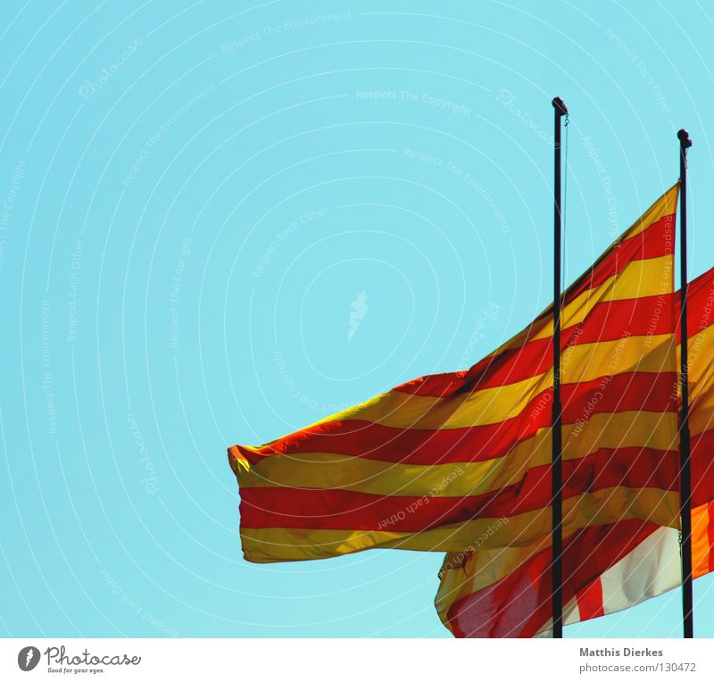 flags Flag Flagpole Green Red Yellow Striped Across Vertical Wind Symbols and metaphors Barcelona Spain Patriotism Home country Catalonia Beach Presentation