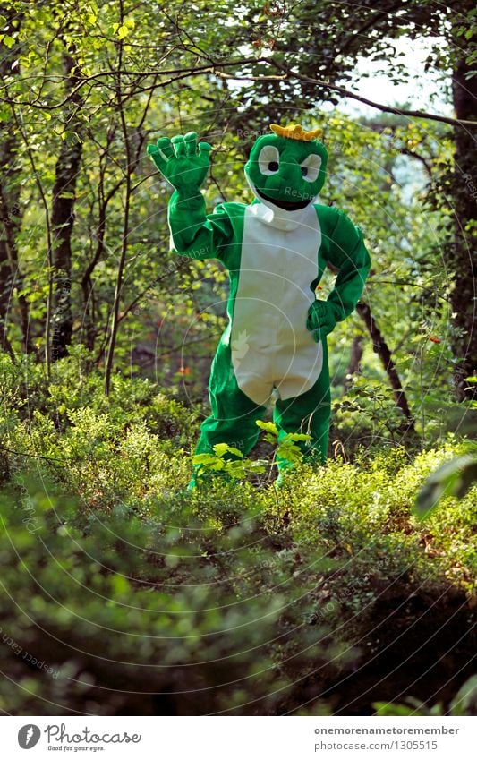 hey Art Work of art Esthetic Frog Worm's-eye view Frog Prince Frog eyes Frog's legs Forest Green Camouflage Wave Salutation Hello Costume Carnival costume