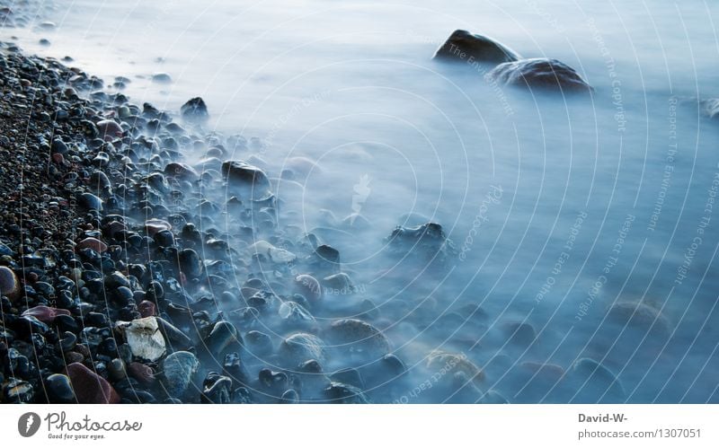 engulfed in mist Art Work of art Environment Nature Landscape Elements Water Bad weather Ice Frost Coast Lakeside River bank North Sea Baltic Sea Ocean Stone