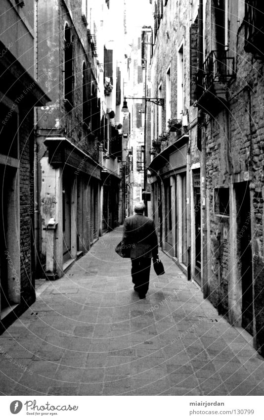 walking down the street Silhouette Venice Town Man Black & white photo Human being Shadow Street