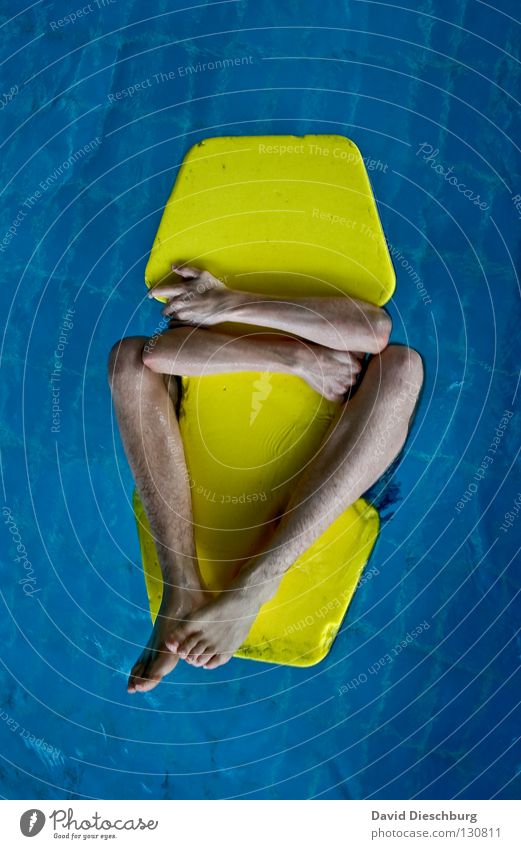 Don't let go of me! Swimming & Bathing Surface of water Swimming pool To hold on Men's leg Man's arm Water wings Bright background Isolated Image Anonymous