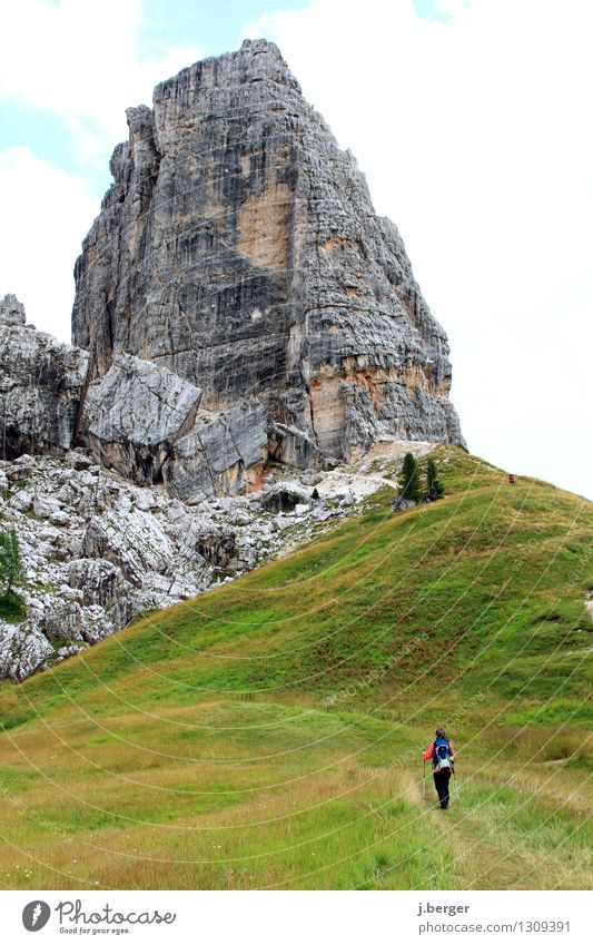 on track Vacation & Travel Adventure Far-off places Summer Mountain Hiking Woman Adults 1 Human being Nature Landscape Plant Clouds Beautiful weather Rock Alps