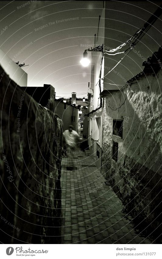 (without title) Analog Alley House (Residential Structure) Light Fuerteventura Wall (building) Europe Black & white photo Lanes & trails Evening Human being